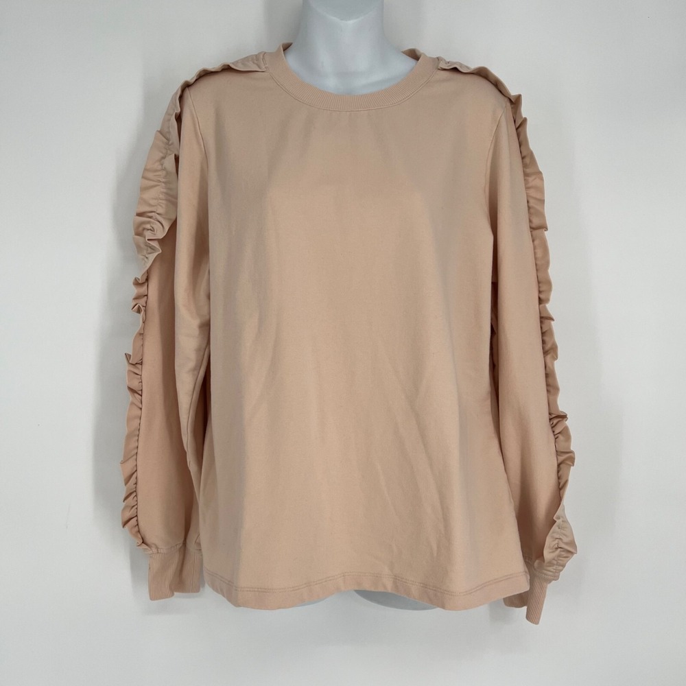Jason Wu Sweatshirt Women Medium  Ruffle Sleeve Crew Neck Cotton Blend Top